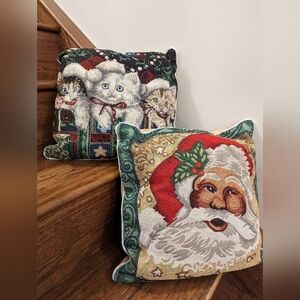 Vintage Hallmark Christmas throw pillows Kittens & Santa zip off shams 1…